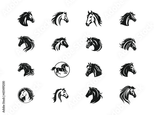 Beauty Horse Ranch Stable Stallion set Logo design vector icon template
