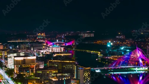 Wallpaper Mural A 4K scenic aerial hyperlapse view of Putrajaya city at night with colorful lights Torontodigital.ca