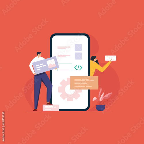 Mobile application development, Software developer or UI UX designer working with program code