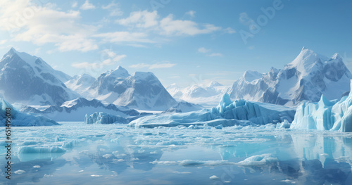 Melting glacier against a mountain backdrop