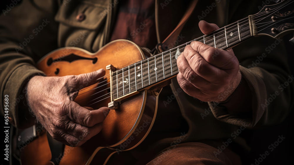 Fototapeta premium Hands strumming a mandolin