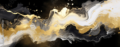 colorful abstract background with black and gold waves. Generative Ai