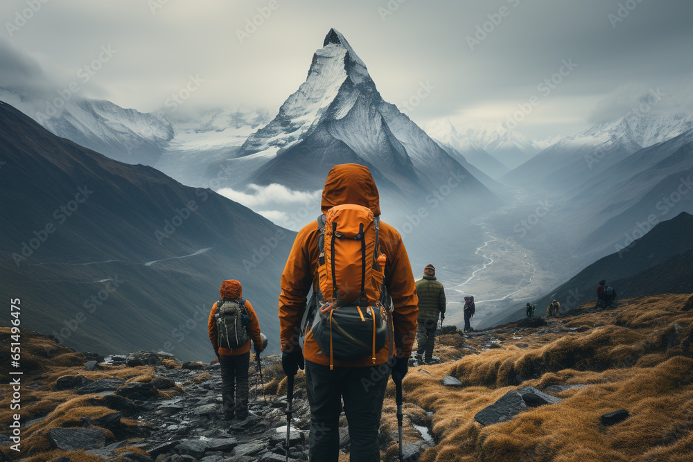 A person standing on a rock looking at a mountain. Climbing peaks. A person standing on a rock looking at a mountain. Climbing peaks.