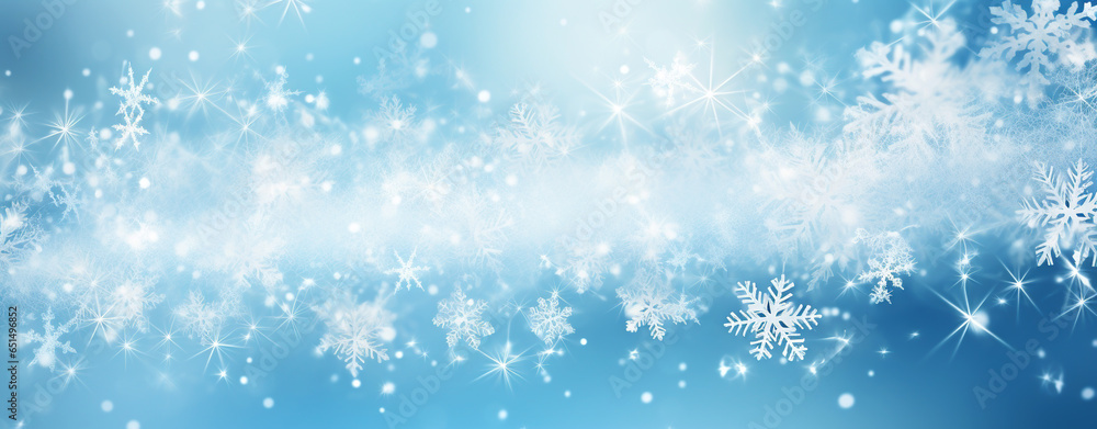 abstract, Christmas card with snowflakes and stars on a blue background. Generative Ai