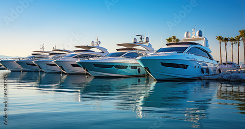 Luxury yachts lined up at a marina, ready for the boat show