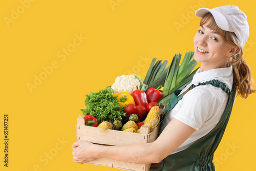 Smiling young woman in apro...