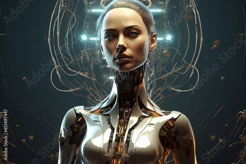 Robot woman background. Generative AI