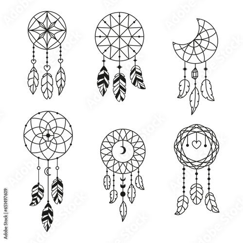 Set of boho indian dream catchers.