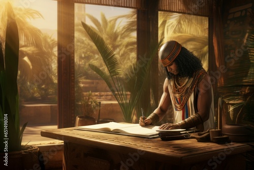 Thoth god writing at table. Generate Ai photo