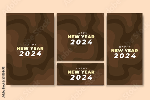 Happy New Year Flyer and Social Media Bundle Set with Abstract Background Geometric
