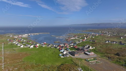 Aerial view of the village of Gamvik at the coast of the Barents Sea in summer in northern Norway photo