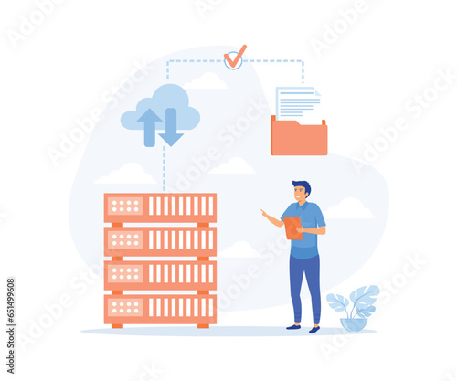 Cloud storage concept, Digital hosted storage, database security, data infrastructure service, cloud computing, flat vector modern illustration