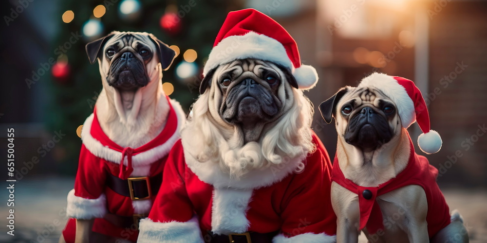 Dogs in Santa suits: Santa's loyal helpers. Generative AI
