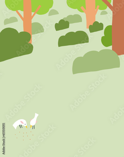 Background with the park landscape in cartoon style with birds. Children background. Vector illustration