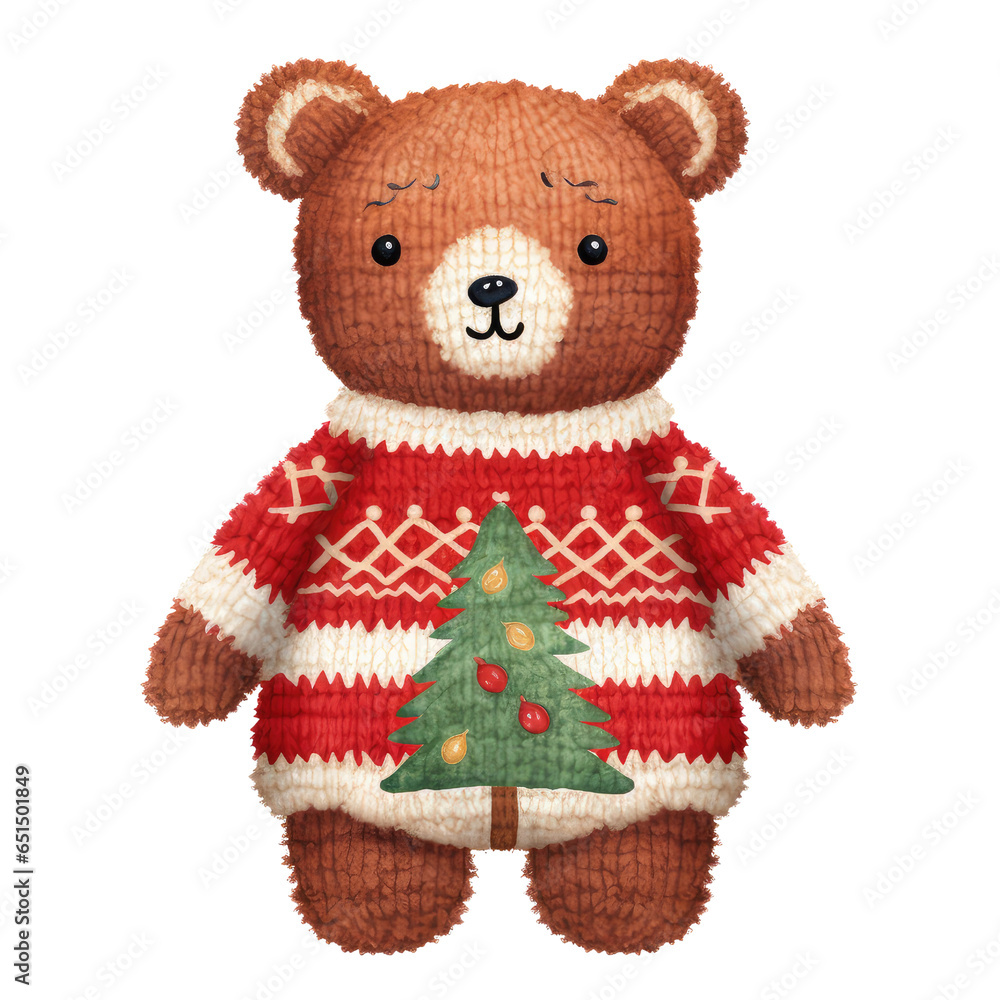 Christmas cute red teddy bear knitting and christmas tree clipart Christmas cute red teddy bear knitting and christmas tree clipart