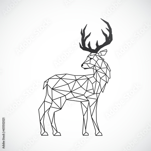 Geometric Deer with wide Antlers Standing and looking back. Noble deer.
