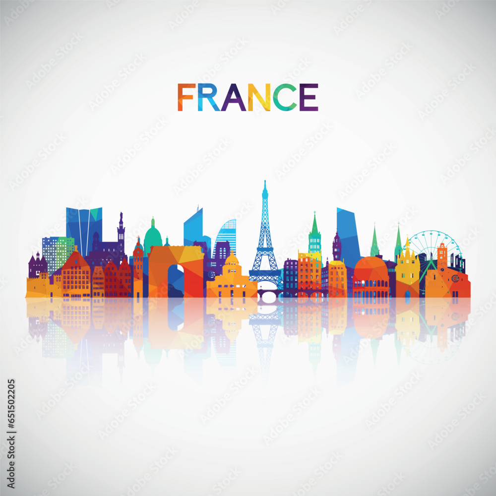 France skyline silhouette in colorful geometric style. Symbol for your design. Vector illustration.