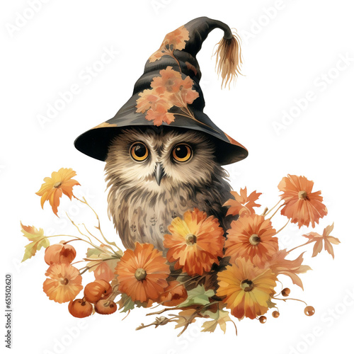 Vintage Halloween Owl Watercolor Clipart  Spooky Owl Illustration  Animal Witch Clipart