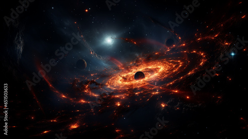 a galaxy with spirallike rings and stars  in the style of light red and dark gold