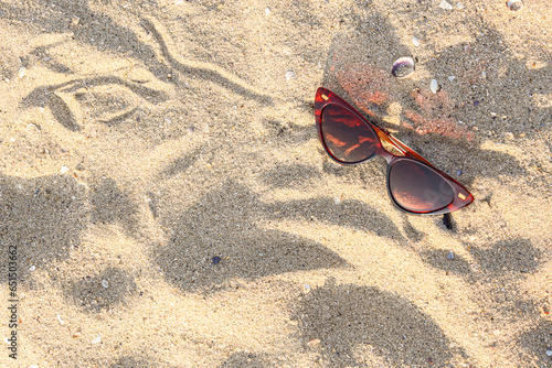 Wallpaper Mural Stylish brown sunglasses on sand Torontodigital.ca