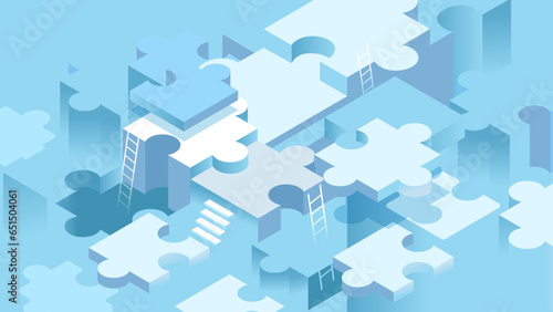 blue puzzle isoemtric background vector illustration