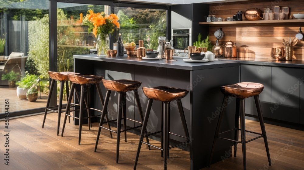 Obraz na płótnie  bronze metal legs in a modern kitchen w salonie