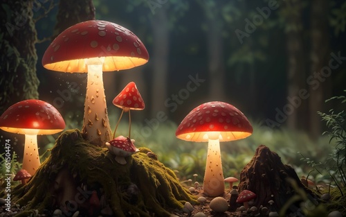 Enchanted Amanita Muscaria Forest A Fungal Wonderland ai generate