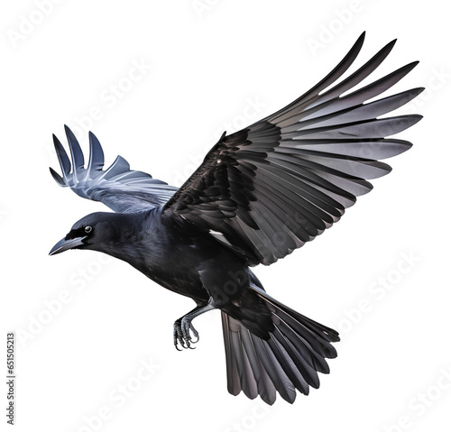 flying crow on isolated png background