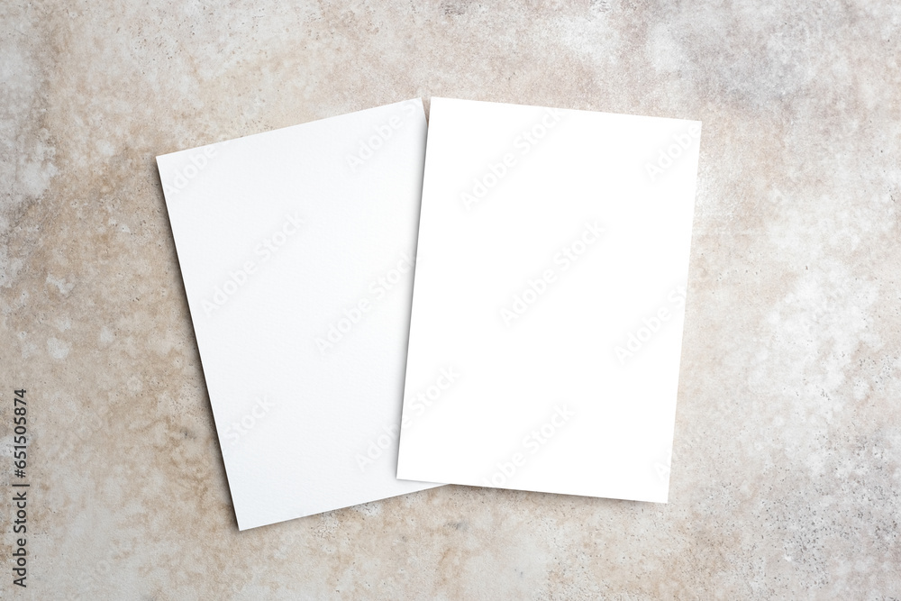 Wedding invitation card mockup, two sides, front and back, trendy beige concrete background Wedding invitation card mockup, two sides, front and back, trendy beige concrete background