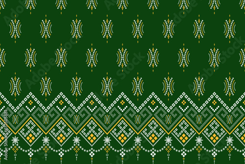 Green Cross stitch colorful geometric traditional ethnic pattern Ikat seamless pattern border abstract design for fabric print cloth dress carpet curtains and sarong Aztec African Indian Indonesian