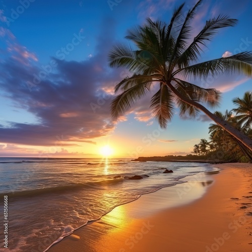 Beautiful sunrise or sunset over the tropical beach.AI generated image