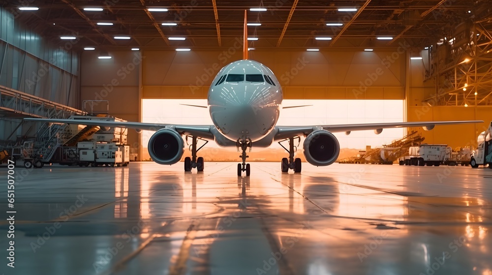 An aircraft parked in the hangar - obrazy, fototapety, plakaty 