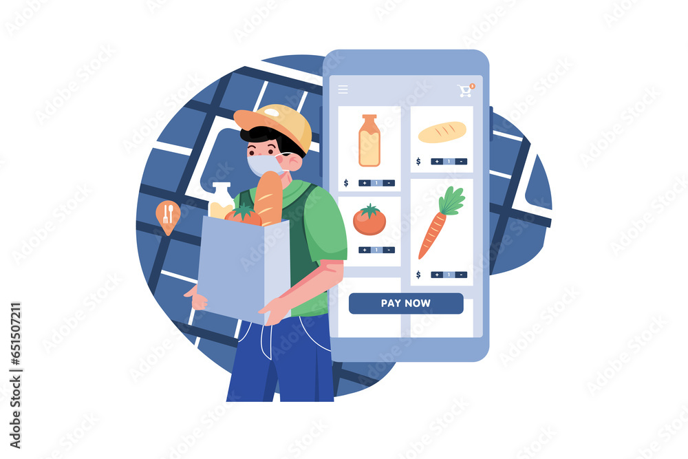 Man Delivering Food While Wearing A Medical Mask Man Delivering Food While Wearing A Medical Mask