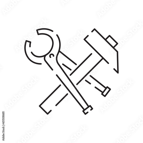 Blacksmith line icon. Flat line icon. Metal work sign. Outline sign for mobile concept and web design, store