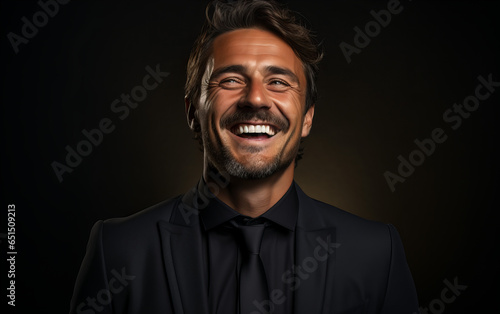 laughting businessman at dark background