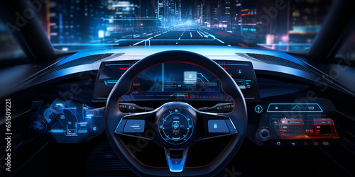 The Interior Of An Electric Car With a Blue Led Lighting Background Electric Car Interior Illuminated with Blue LEDs A Stunning View Electric Car Interiors with Blue LED Elegance AI Generative 