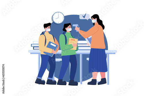 Temperature Checking At School Illustration Concept