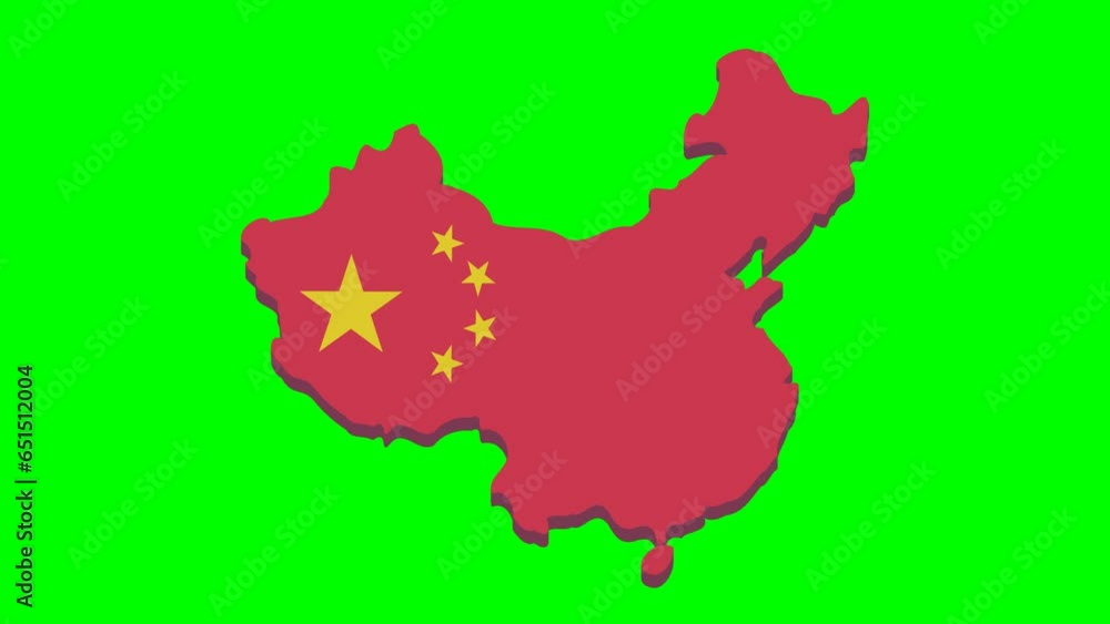 Animation of appearance and disappearance of the 3D map of China in the colors of the Chinese flag on a blue background, green background, transparency and white background in a flat design style Animation of appearance and disappearance of the 3D map of China in the colors of the Chinese flag on a blue background, green background, transparency and white background in a flat design style