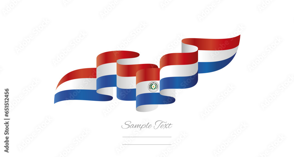 Obraz premium Paraguay red white blue wavy flag ribbon concept design template. Premium Paraguayan flag vector illustration design on isolated white background