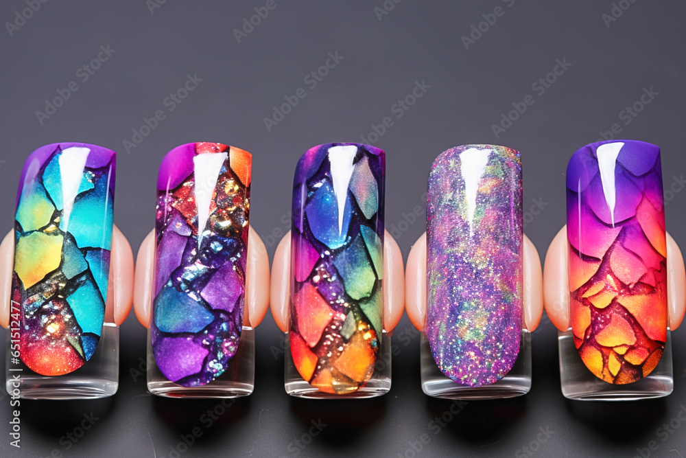 Set of multi-colored nail overlays. Manicure. - obrazy, fototapety, plakaty 
