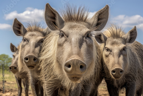Group of Warthogs pigs close up in the wild © Veniamin Kraskov