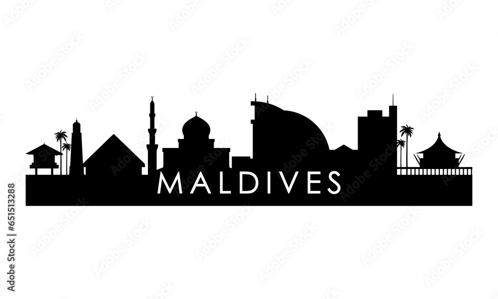 Maldives skyline silhouette. Black Maldives city design isolated on white background.