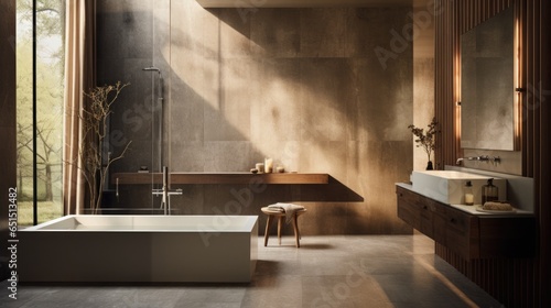 Trendy Bathroom. Stainless combined with marble or travertine is a minimalistic approach that feels luxurious photo