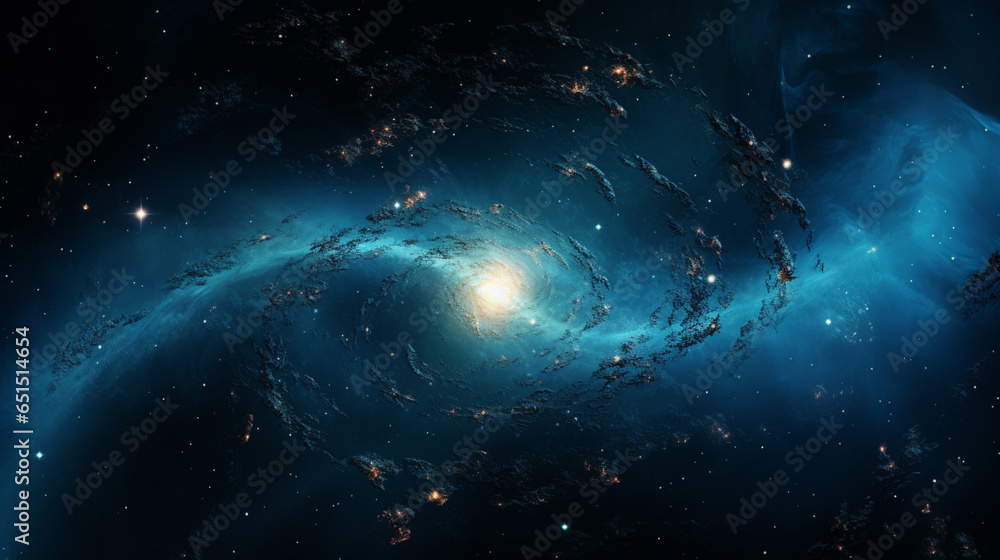 a spiral galaxy in the style of dark blue and light black