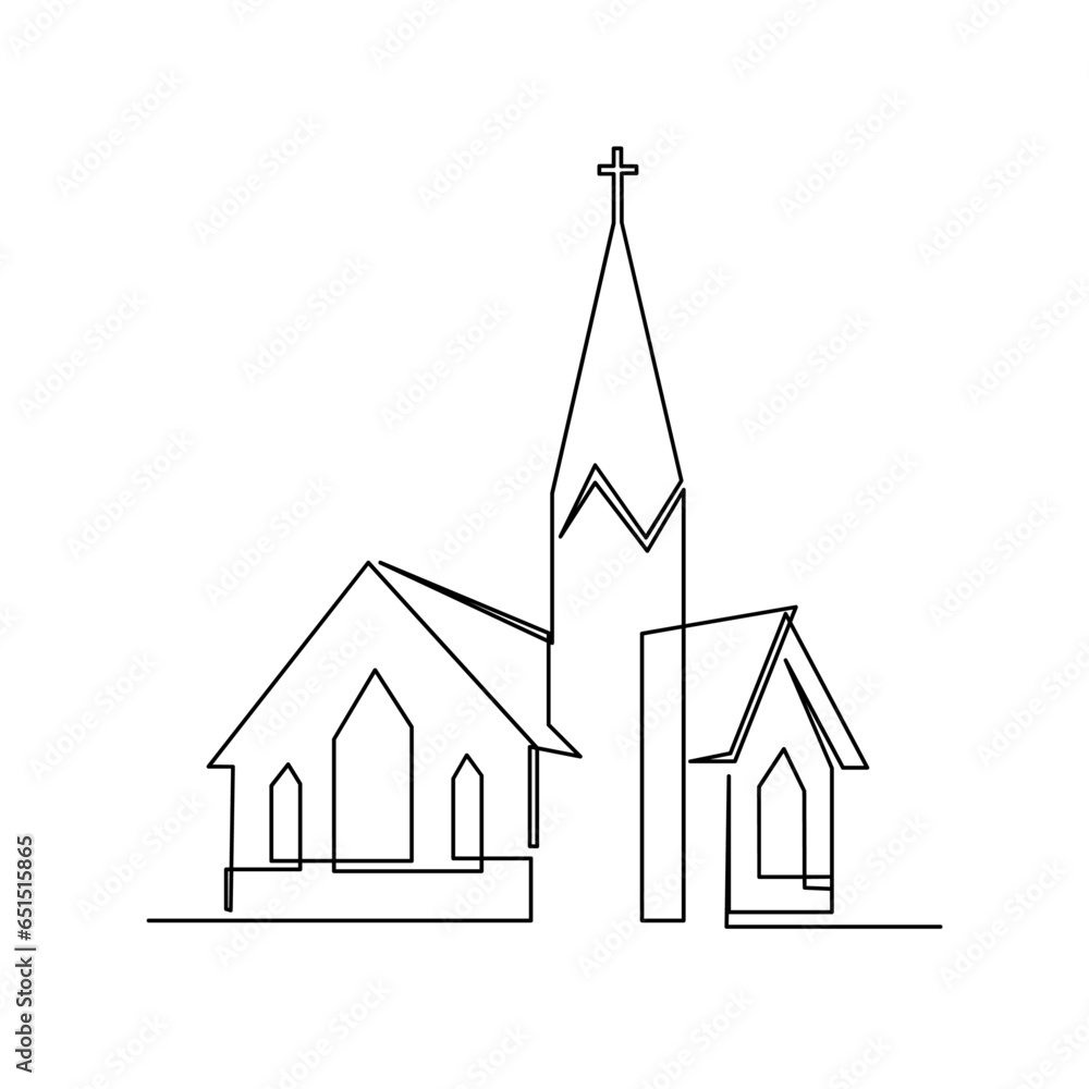 Fotografija Church Single continuous line illustration template