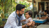 Male pediatricians with little girl child.