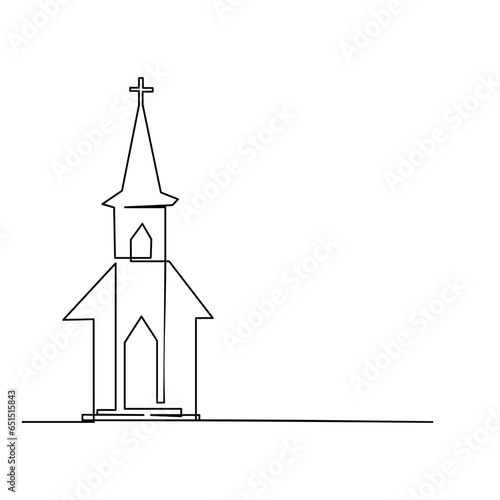 Church Single continuous line illustration template