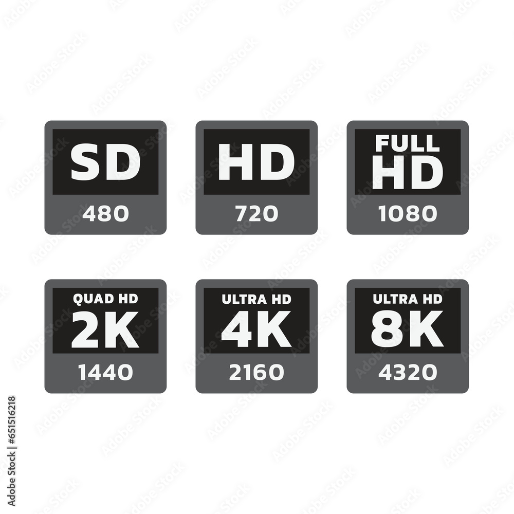 Hd, Full hd and 8K vector label set. Ultra hd, 4K resolution television sticker set labels. Hd, Full hd and 8K vector label set. Ultra hd, 4K resolution television sticker set labels.