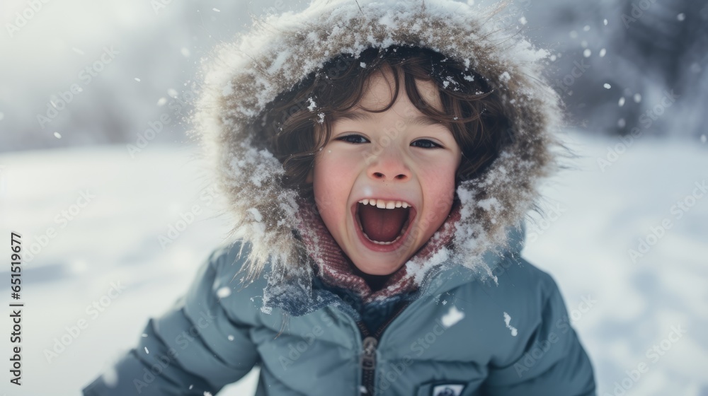 A satisfied child rides a sled with pleasure. Generative AI A satisfied child rides a sled with pleasure. Generative AI