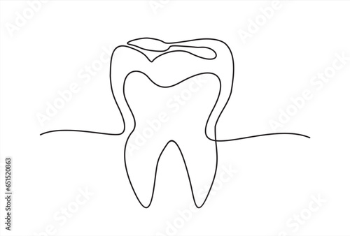 Tooth continuous one line drawing minimalism design. Illustration with quote template. Can used for logo, banner, booklet, flyer, brochure